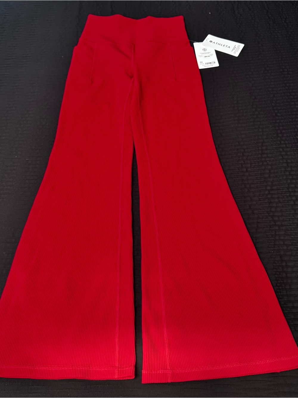 NEW! Athleta Salutation Stash Rib Flare Pants Candy Red Size Small Yoga Gym NWT!